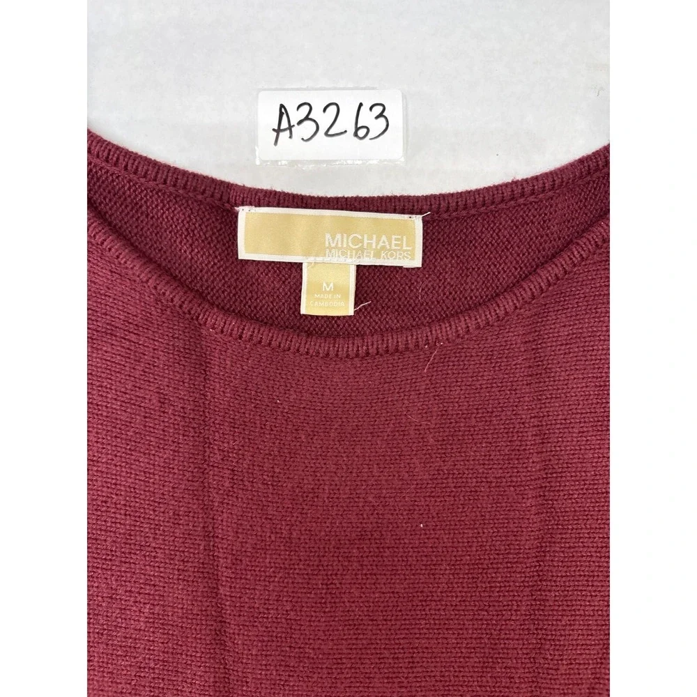 Michael Michael Kors Burgundy Knit Tunic Sweater Side Zippers Crew Neck Womens M
